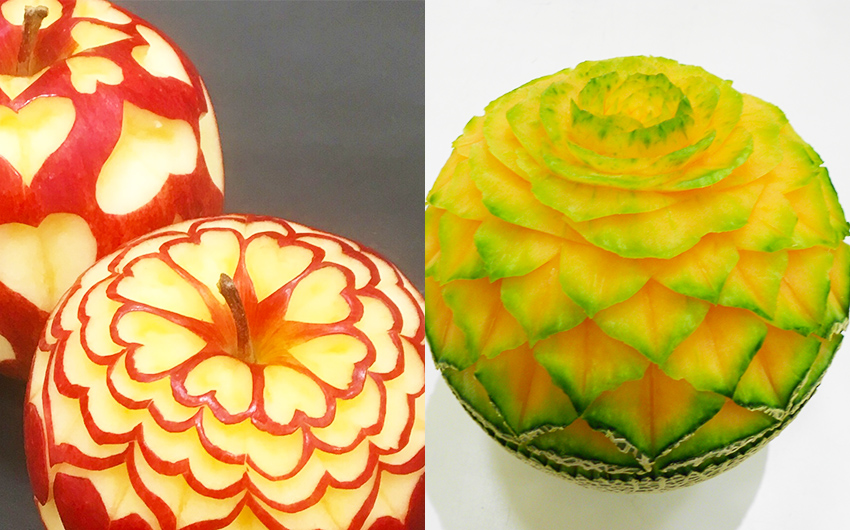 りんごやメロンのフルーツカービング例